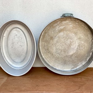 Conjunto de 2 panelas de alumínio vintage, fabricadas na Itália, anos 50, panelas da culinária italiana típica, panela de alumínio para cozinhar pizza, conjunto de caçarola para assar