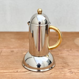 Vintage &quot;Orchidea&quot; Coffee Set, 2 Pieces: Sugar Bowl and Coffee Maker (6 cups), in Stainless Steel, Manufactured Inoxpran, 80s, Made in ITALY
