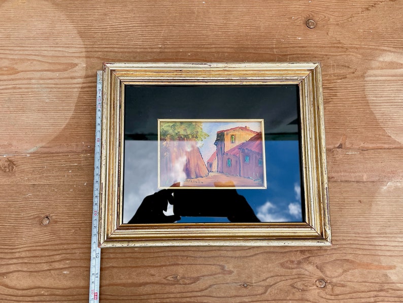 Small Vintage Oil Painting, With Italian Landscape, in Wooden Frame