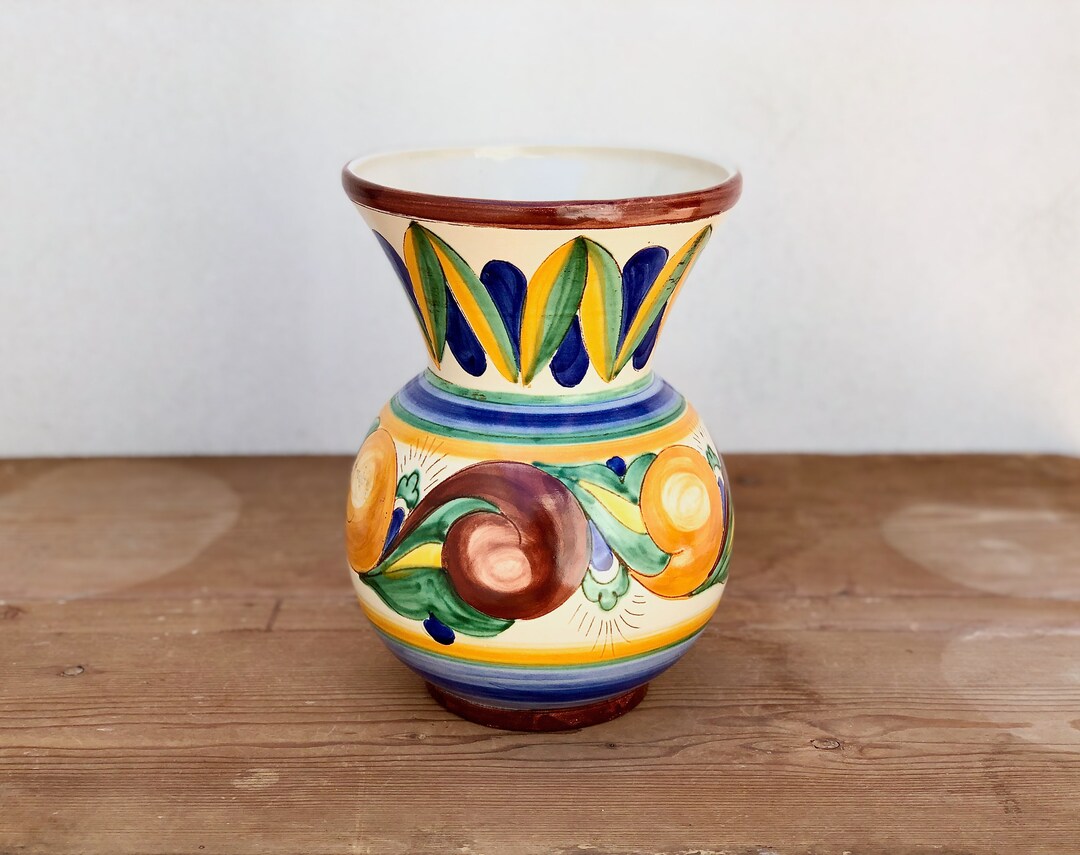 Large Vintage Ceramic Vase 60s Hand Painted majolica From Etsy