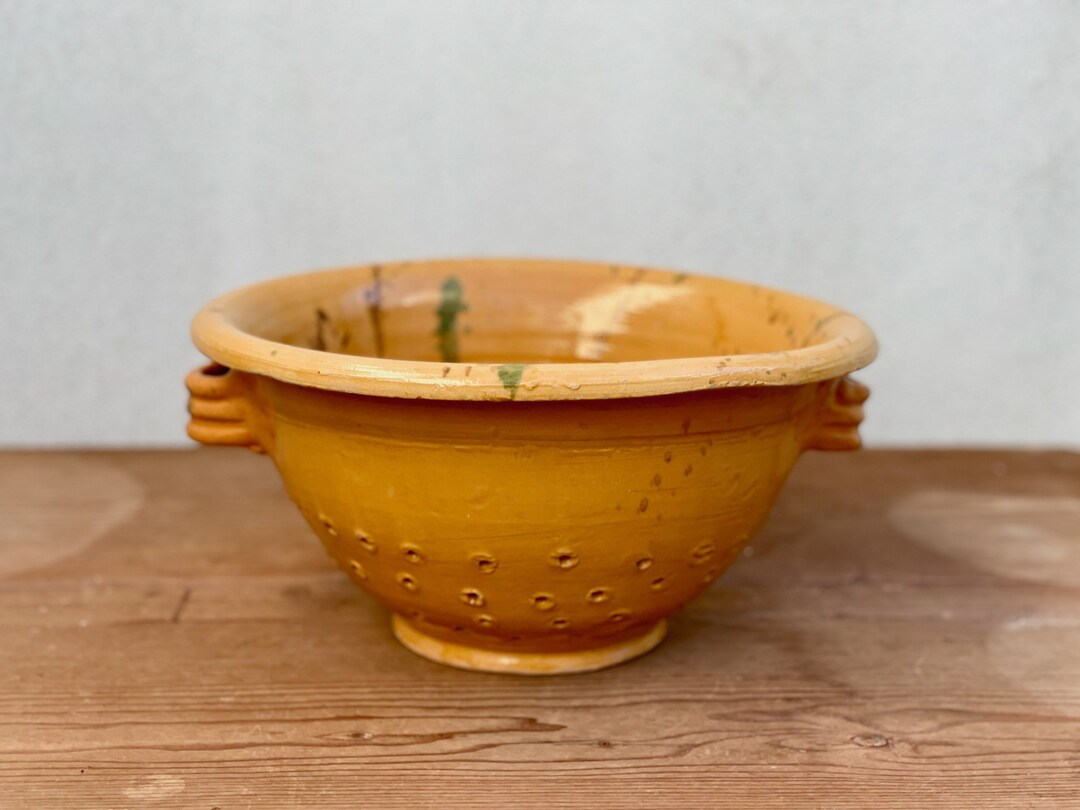 Antique Glazed Terracotta Colander, Decorated by Hand, Italian Artisan ...