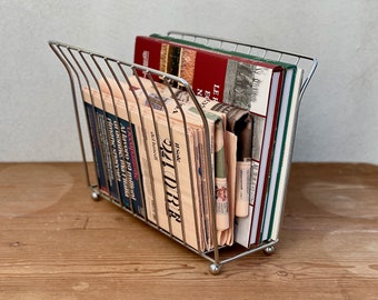 Vintage Magazine Rack, in Chromed Metal, Vintage Newspaper Holder, Vintage Minimalist Style Magazine Rack, Gift for New Home