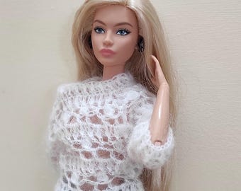 Spiderweb Sweater for 11.5 inch Doll (1:6 scale, 29cm), Crochet White Doll Sweater