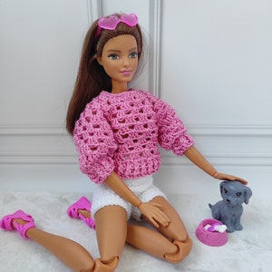 Crochet sweater for 11.5 inch dolls, Delicate crochet sweater, Trendy pants and sweater, Sweater for doll, Crocheted doll clothes