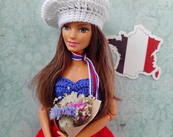 Crochet France Flag Doll Suit: 11.5 inch Doll (1/6 Scale) Clothes