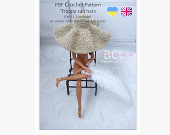 Crochet Floppy Sun Hat Pattern: 11.5 Inch Doll (PDF Pattern, UA+EN)