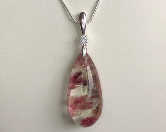 Moss agate & diamond necklace sterling silver 16” necklace made with red and yellow moss agate
