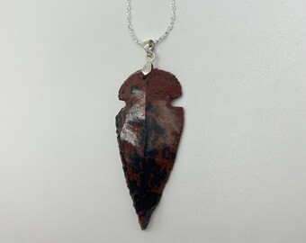 Mahogany obsidian arrowhead necklace sterling silver 20”. Crystal arrowhead gift. Protection jewelry