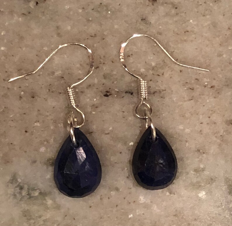 Sapphire teardrop 925 sterling silver fish hook earrings