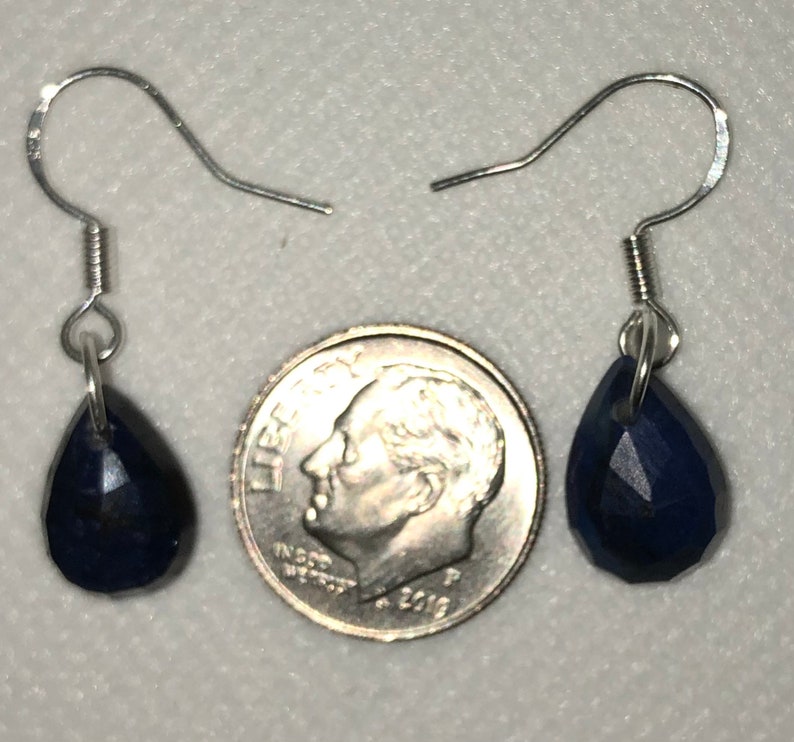 Sapphire teardrop 925 sterling silver fish hook earrings