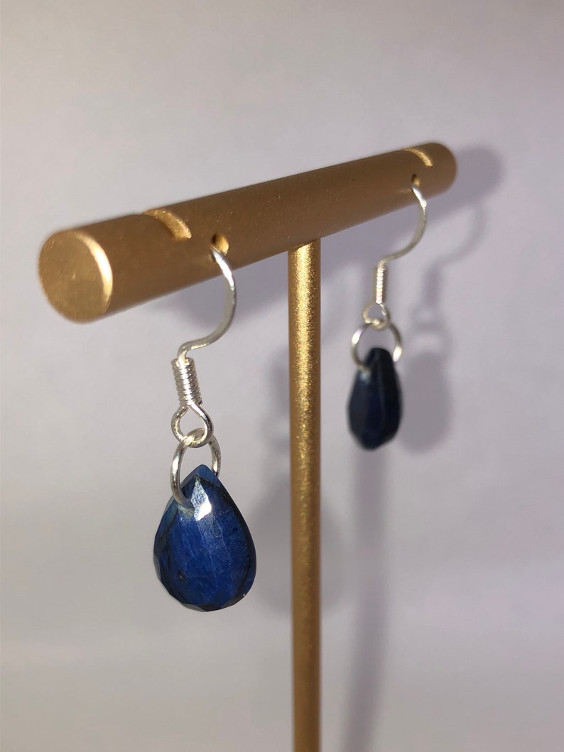 Sapphire teardrop 925 sterling silver fish hook earrings