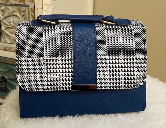 5 Color options Crossbody Handbag: stylish plaid Faux Leather - Everyday fashion Gift. Top handle or cross body. Tartan pattern