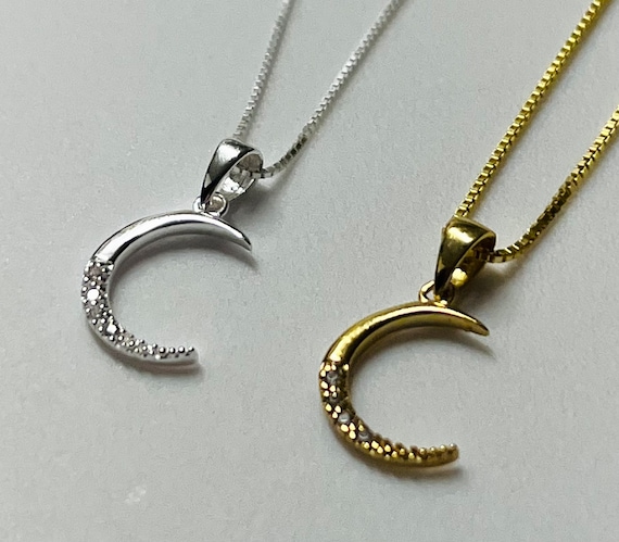 Collana Luna E Stella In Argento 925 Con Opale - Ciondolo A Mezzaluna Scintillante, Gioiello Per Donna, 46+5 Cm, Regalo