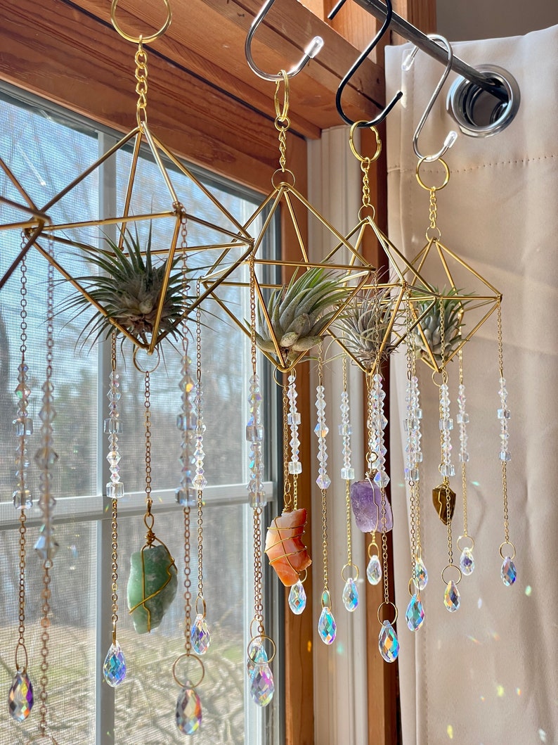 Suncatcher for Window Wire Wrapped Crystal, Rainbow Teardrop Crystals, Air Plant Hanging Decor, Gift Box, Gifts for Her or Him, Raw Crystals image 7