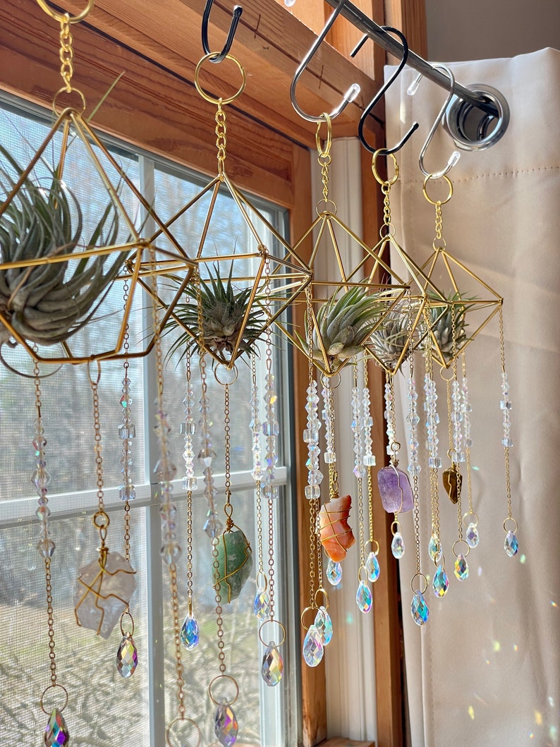 Suncatcher for Window Wire Wrapped Crystal, Rainbow Teardrop Crystals, Air Plant Hanging Decor, Gift Box, Gifts for Her or Him, Raw Crystals image 3