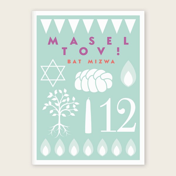 Glückwunschkarte "Masel Tov" zur Bat Mizwa mit hochwertigem Briefumschlag