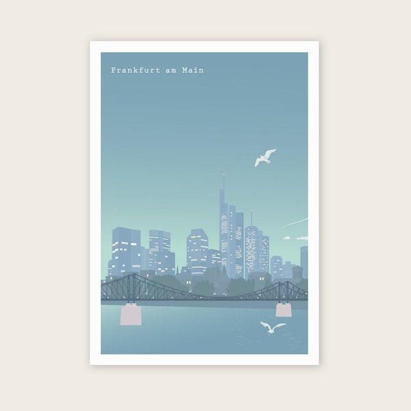 Postkarte Frankfurt  Eiserner Steg & Skyline