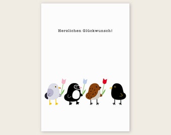 Postkarte Vögel "Geburtstag"