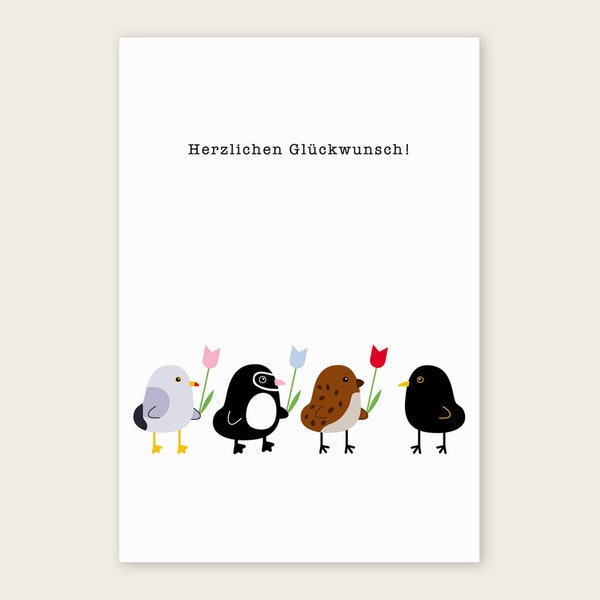 Postkarte Vögel "Geburtstag"