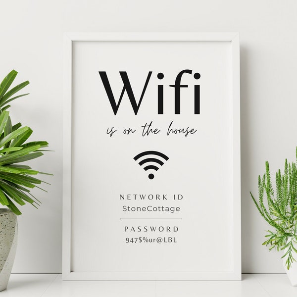 Wifi Password Sign, Editable Wifi Template, Wifi Sign for Airbnb Hosts, Beach House Wifi Printable, Free Wifi Sign, Vacation Rental Sign PDF