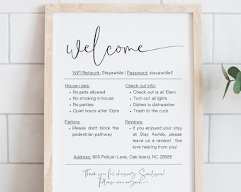 Airbnb Welcome Sign: House Rules & Wifi (Digital Download)
