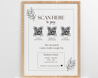 Editable Scan to Pay Sign: Venmo, PayPal, Apple Pay (Digital Download)