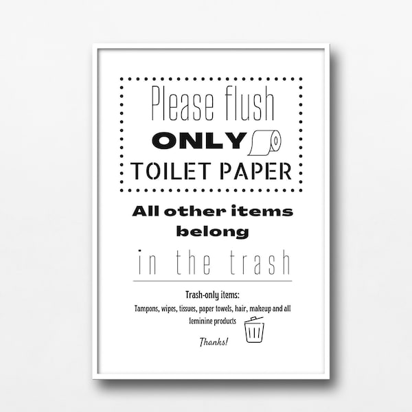 Septic System Sign, Toilet Paper Sign, Do Not Flush Tampons, Bathroom Printable, Printable for Airbnb Hosts, VRBO Sign, Sensitive Toilet