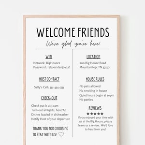 Vacation Rental Welcome Sign: House Rules & Wifi (Editable Template)