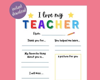 Teacher Appreciation Card: Fill-In Printable Gift (Digital Download)