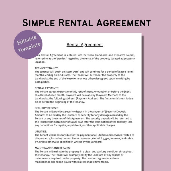 Rental Property Lease Agreement, Rental Agreement Template, Long Term Rental Lease Agreement, Residential Lease, Printable Lease for Rental