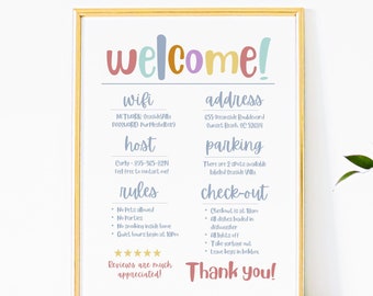 Colorful Airbnb Welcome Sign Template: Vacation Rental House Rules (PDF)