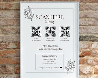 Editable Scan To Pay Sign: Business Payment QR Code (5x7, 8.5x11, A4, A5)