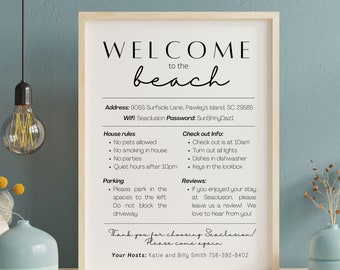 Beach House Welcome Sign: Vacation Rental Rules Template (Digital Download)