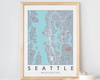 Seattle Map Art Print: Washington State City Map (Digital Download)