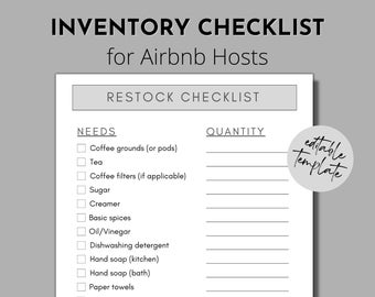 Airbnb Host Inventory Checklist: Editable Restock List (Digital Download)