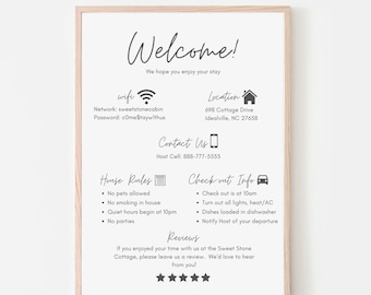 Airbnb Willkommensschild: Hausordnung, Wlan, bearbeitbare Vorlage (Digitaler Download)