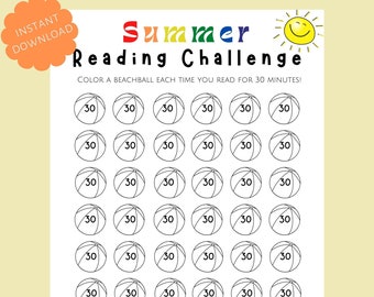 Summer Reading Log: Kid&#39;s Reading Challenge, 30-Minute Tracker (Digital Download)