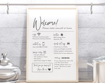 Airbnb Welcome Sign Template: House Rules, Wifi (Digital Download)