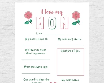Mother's Day Questionnaire Printable: 'I Love My Mom' Kid Gift (PDF)