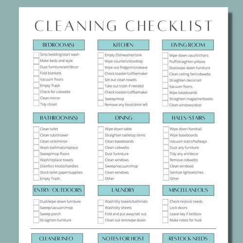 Housekeeping Checklist Printable Template Editable File - Etsy