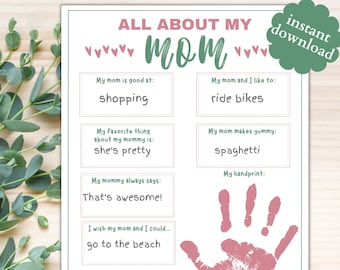 Mother's Day Handprint Art: All About My Mom Printable (Digital Download)