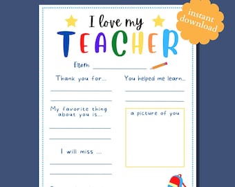Teacher Thank You Questionnaire: End of Year Gift (Digital)