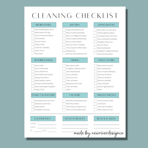 Editable Cleaning List, Vacation Rental Cleaning Template, Cleaning Checklist for Airbnb, Housekeeping Routine, Cleaning List Printable, PDF