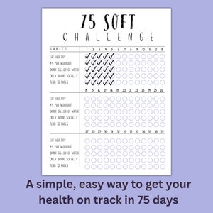 75 Soft Challenge Tracker, 75 Tracker, 75 Liste de contrôle Soft à imprimer, Défi perte de poids, Modèle de planificateur de remise en forme, Suivi des habitudes, Entraînement