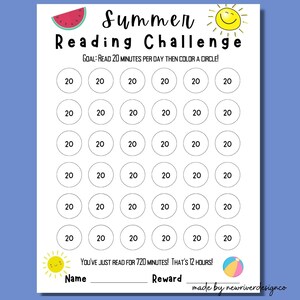 Summer Reading Tracker for Kids, Summer Reading Challenge, Kid&#39;s Book Log, Printable Book Tracker, Reading Reward, 30 Minute Reading Tracker