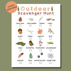 Nature Scavenger Hunt for Kids, Birthday Scavenger Hunt for Kids, Outdoor Birthday Activity, Preschool Outdoor Activity, Outdoor Learning