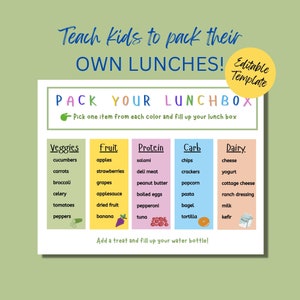 Pack Your Own Lunch Template, Healthy Lunchbox Checklist, Elementary School Meal Planner, Kids Lunchbox Planner, Lunch Menu Chart, Kid Chart