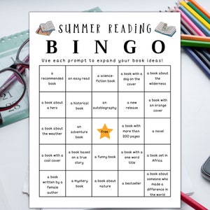 Summer Reading Bingo Activity Printable Bingo Reading Log Fun Reading Challenge Summer Reading Program Summer Fun Activity for Kids Download