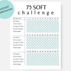 75 Soft Challenge Tracker, 75 Tracker, 75 Soft Checklist imprimable, Défi de perte de poids, Modèle de planificateur de remise en forme, Habit Tracker, Workout