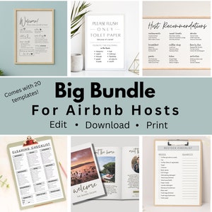 Editable Template Bundle for Airbnb Hosts, Welcome Book for Vacation Rental, Editable Cleaning Checklist, Host Bundle for VRBO, Rental House